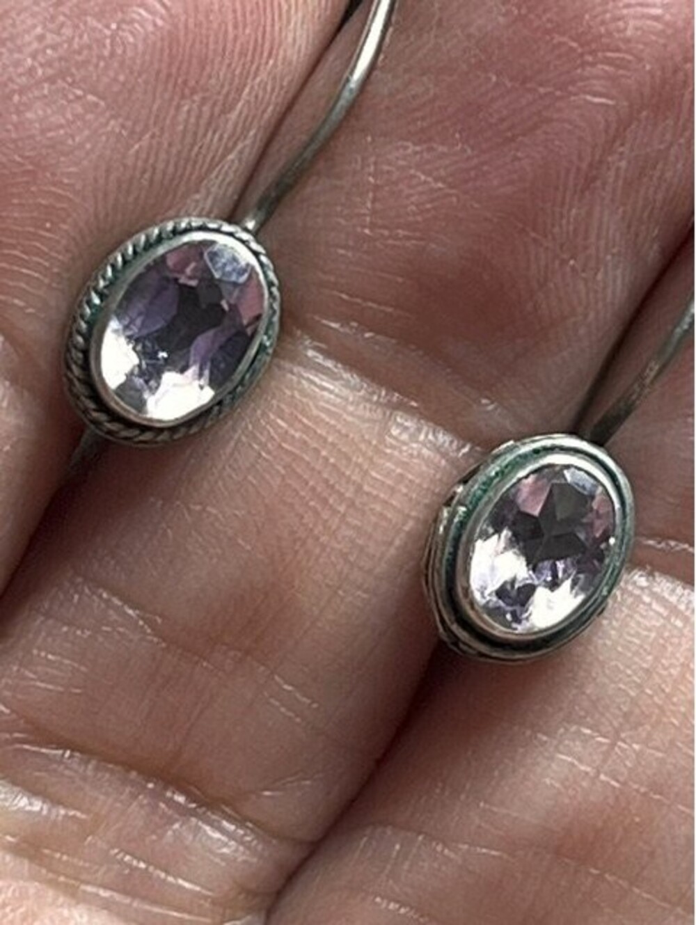 B7000 Vintage Patina Sterling Silver Amethyst *mismatched Dangle Earrings 3/4"